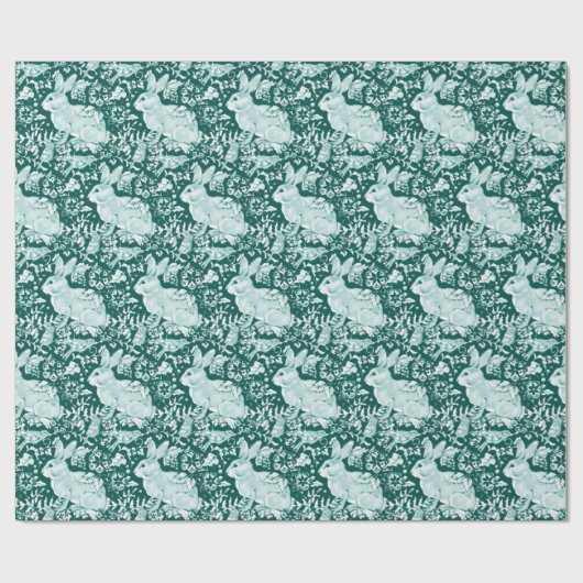 Kerstgroen Bunny Rabbit Bird Woodland Patroon Cadeaupapier (Vlak)