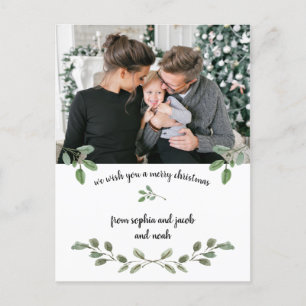 kerstgroen Eenvoudige Waterverf twee foto Feestdagenkaart