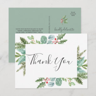 kerstgroen en rode Berry bedankt Briefkaart