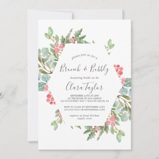 Kerstgroen en rode Berry Brunch en Bubble Kaart (Voorkant)