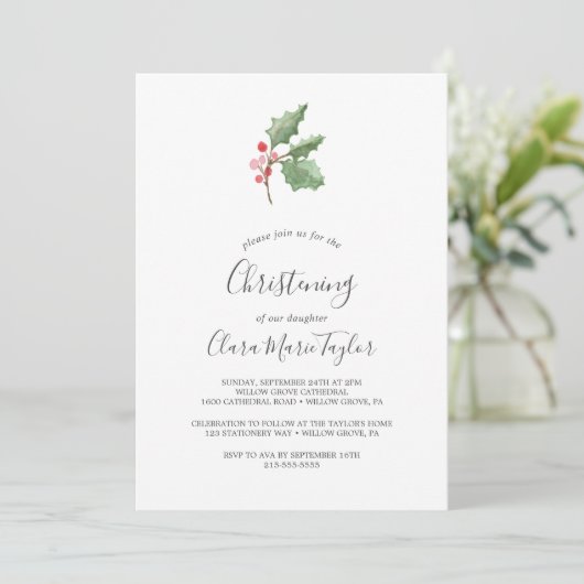 kerstgroen en rode Berry Christening Kaart (Staand voorkant)