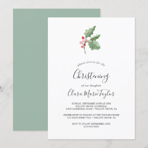 kerstgroen en rode Berry Christening Kaart