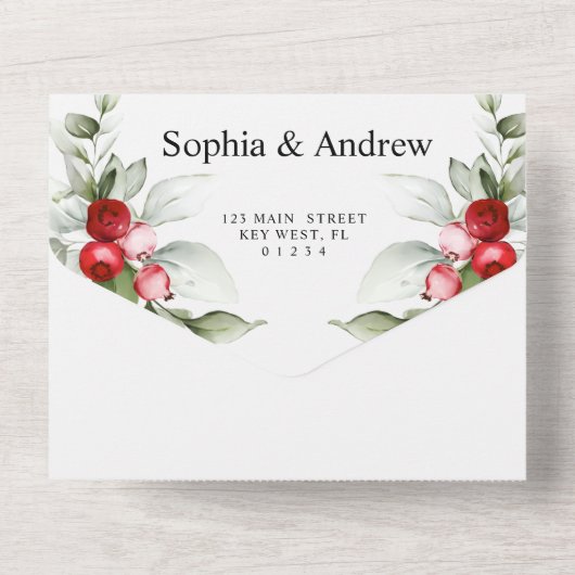 Kerstgroen en rode bessen all in one uitnodiging (Achterkant)