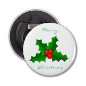 Kerstgroen en rood holly Thunder_Cove Button Flesopener (Voorkant)
