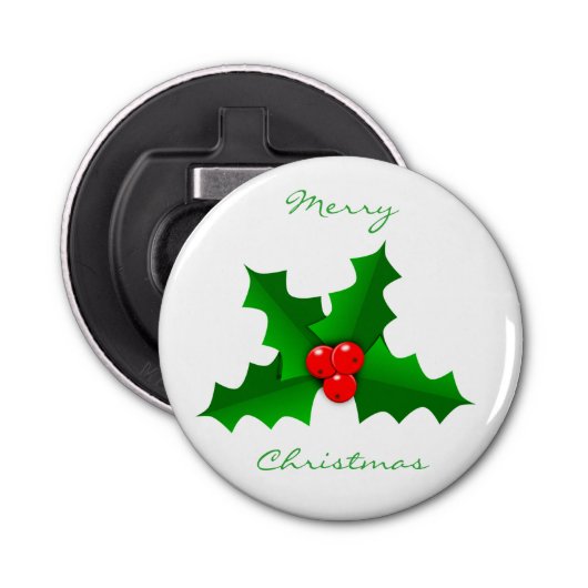 Kerstgroen en rood holly Thunder_Cove Button Flesopener (Voorkant)