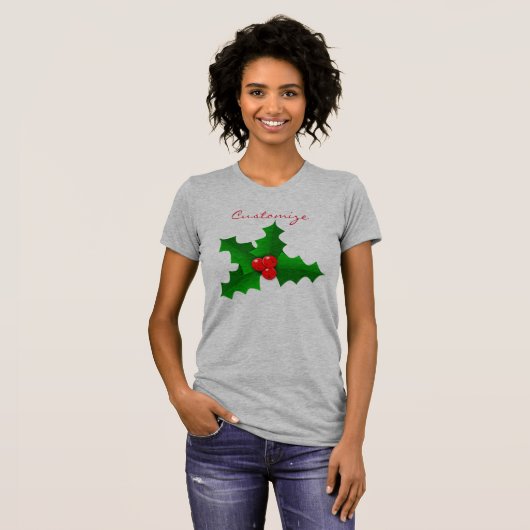 Kerstgroen en rood holly Thunder_Cove T-shirt (Voorkant volledig)