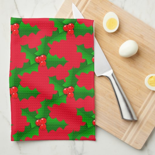 Kerstgroen en rood holly Thunder_Cove Theedoek (Quarter Fold)