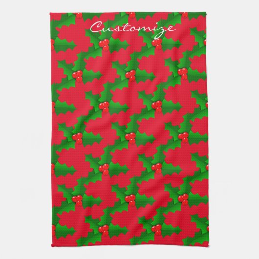 Kerstgroen en rood holly Thunder_Cove Theedoek (Verticaal)