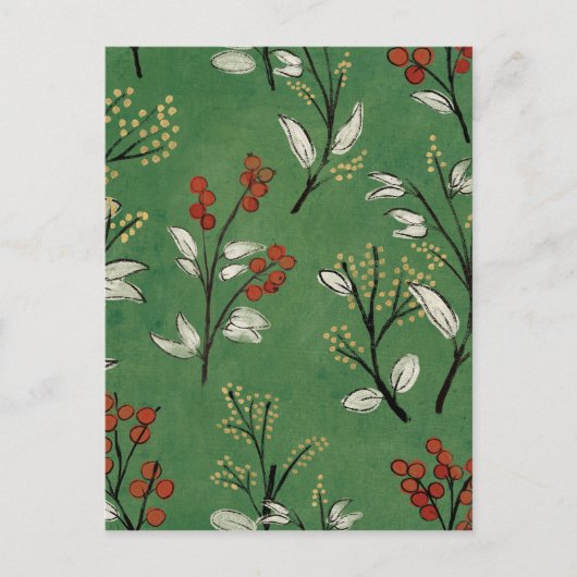 Kerstgroen Floral Pattern Briefkaart (Voorkant)