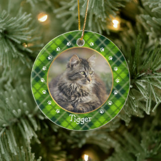 kerstgroen geplakt kat foto Lijst & naam Keramisch Ornament