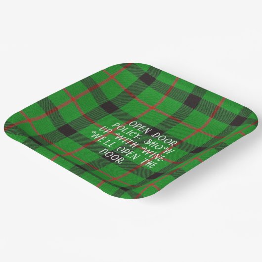 Kerstgroen geruit grappige uitspraken papieren bordje (Gebogen)