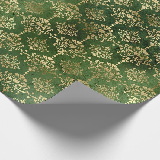 Kerstgroen/gouden Damaspatroon Cadeaupapier (Hoek)