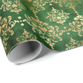 Kerstgroen/gouden Damaspatroon Cadeaupapier (Rol Hoek)