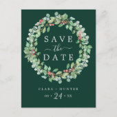kerstgroen | Groene Wreath Save the Date Uitnodiging Briefkaart (Voorkant)
