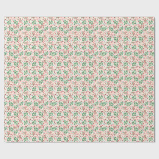 kerstgroen, Holly Berries en Bows Cadeaupapier (Vlak)