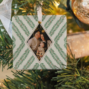 Kerstgroen Kwadrant Ivoor en Groen Keramisch Ornament