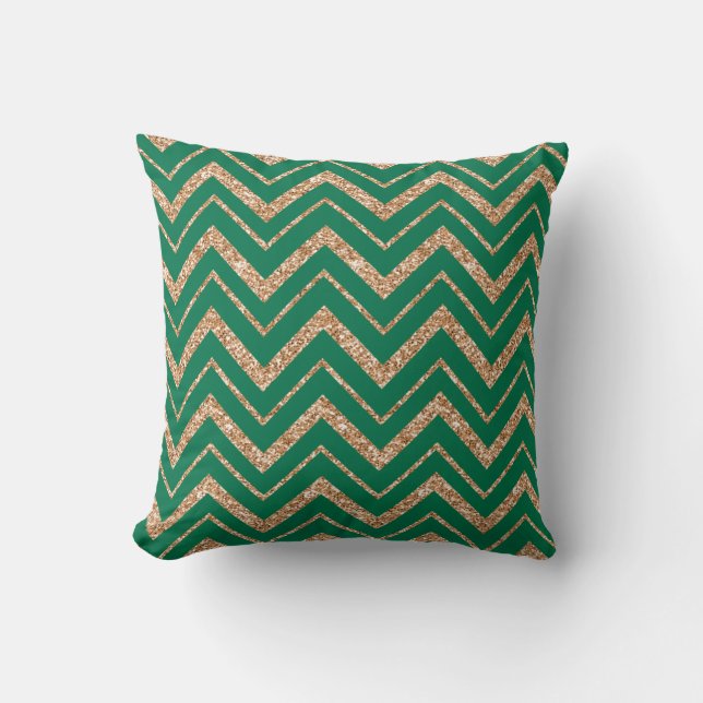 Kerstgroen met Faux Gold Glitter Chevron Kussen (Voorkant)