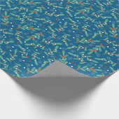 Kerstgroen met hulstbessen Blauw Rood Wit Cadeaupapier (Hoek)