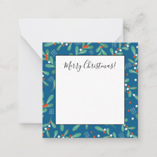 Kerstgroen met hulstbessen Blauw Rood Wit Notitiekaartje