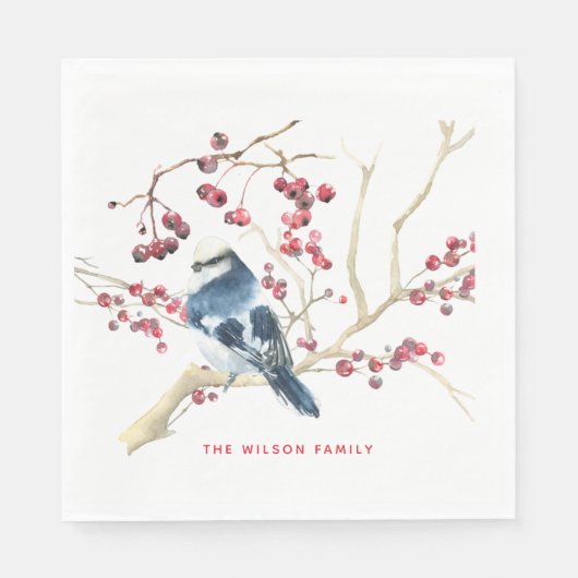 kerstgroen met vogel - gepersonaliseerde feestdag servet (Voorkant)