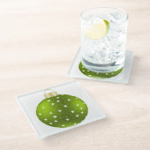 KERSTGROEN MET WITTE STERREN ORNAMENT GLAZEN ONDERZETTER (Schuin)