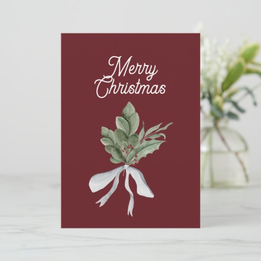 Kerstgroen Mistletoe gepersonaliseerd Feestdagenkaart (Staand voorkant)