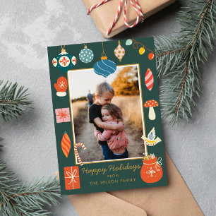 Kerstgroen ornament leuk familiefoto feestdagenkaart