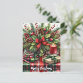 Kerstgroen Pinecones en rode strik Feestdagenkaart (Staand voorkant)