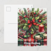 Kerstgroen Pinecones en rode strik Feestdagenkaart (Voorkant / Achterkant)