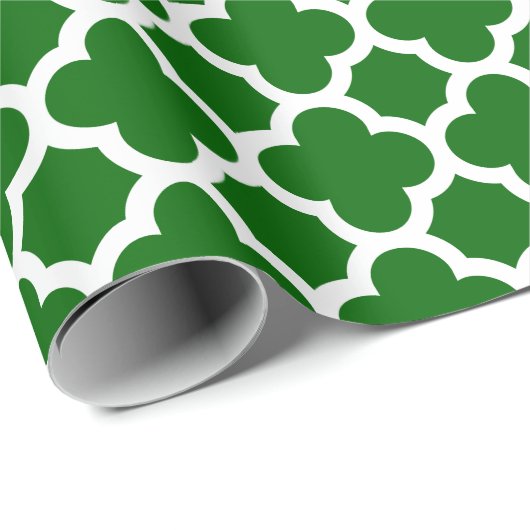 Kerstgroen Quatrefoil Trellis Pattern Cadeaupapier (Rol Hoek)