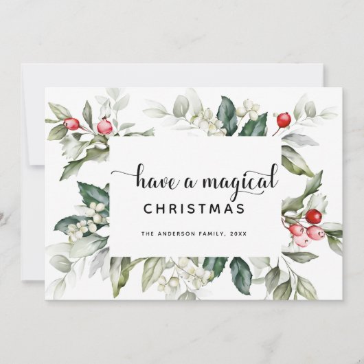 kerstgroen | Rode bessen Wenskaart Kaart (Voorkant)