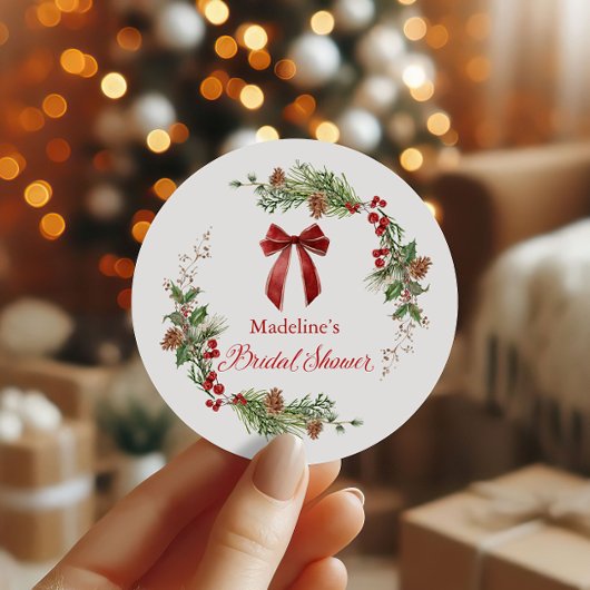 Kerstgroen Rode Strik Bruidsdouche Ronde Sticker
