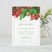 Kerstgroen Rood Berries Holiday Weddenschap Save The Date (Staand voorkant)