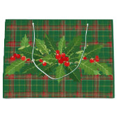 Kerstgroen rood geruit met krans groot cadeauzakje (Voorkant)