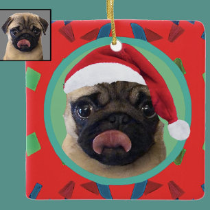 Kerstgroen Rood Je Hond Foto - Voeg onze kerstmanh Keramisch Ornament