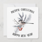 Kerstgroen, sneeuw, vogelminimalistisch feestdagenkaart (Voorkant)