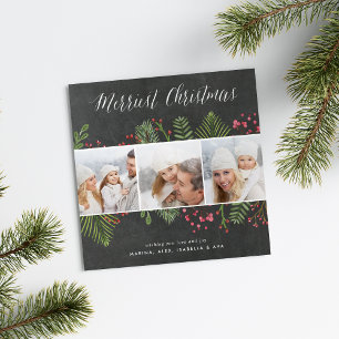 Kerstgroen   Vierkante Fotocollagekaart Feestdagenkaart