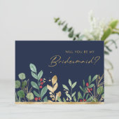 kerstgroen | Voorstel van de Navy Bridesmaid Kaart (Staand voorkant)