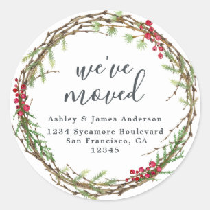 Kerstgroen We hebben nieuw adreslabel verplaatst Ronde Sticker