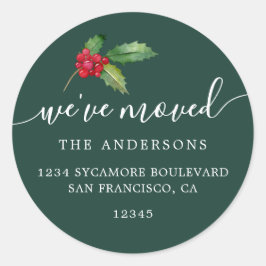 Kerstgroen We hebben nieuw adreslabel verplaatst Ronde Sticker