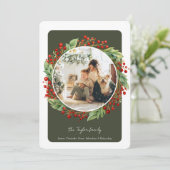 Kerstgroen winterblad met bessen Foto Feestdagenkaart (Staand voorkant)