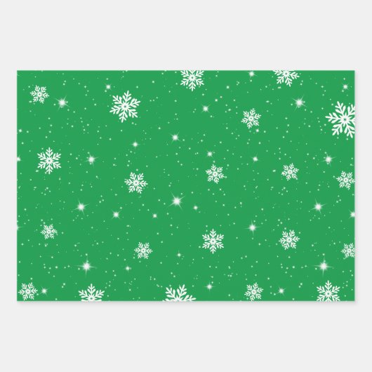 Kerstgroen wit stars Snowflakes Patroon Inpakpapier Vel (Voorkant)