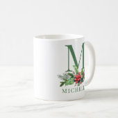 Kerstgroenboeket Bloemige Monogram Naam Koffiemok (Voorkant rechts)
