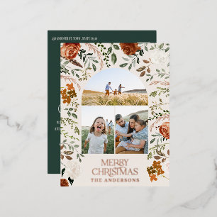 Kerstgroene botanische elegante herten 3 foto folie feestdagen briefkaart