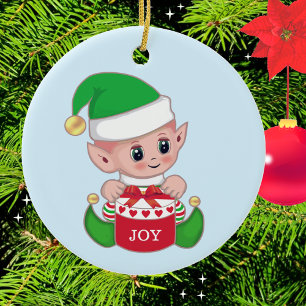 Kerstgroene elf keramisch ornament
