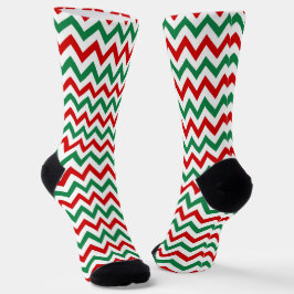 Kerstgroene en rode Chevron-print sokken