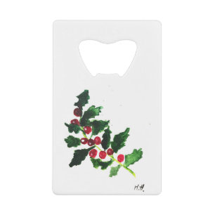 Kerstgroene feestelijke waterverf Holly Kredietkaart Flessenopener