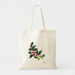 Kerstgroene feestelijke waterverf Holly Tote Bag