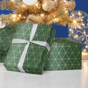 Kerstgroene gouden driehoek geometrisch cadeaupapier