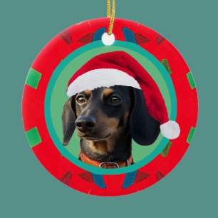 Kerstgroene rode foto van uw hond of onze dashond keramisch ornament
